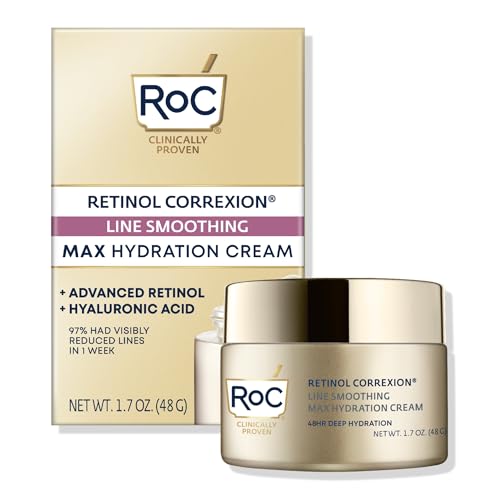 RoC Retinol Correxion Max Daily Hydration Anti-Aging Face Moisturizer with Hyaluronic Acid, Oil Free Skin Care Cream for Fine Lines, Dark Spots, Post-Acne Scars, 1.7 Ounces (Packaging May Vary)