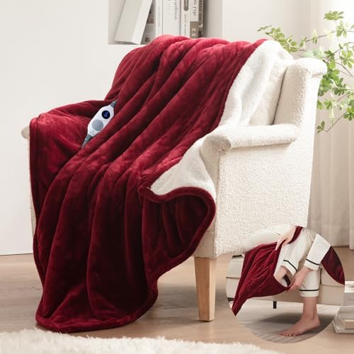 Westinghouse Electric Blanket with Foot Pocket for Adults, Ultra Soft Flannel to Sherpa Heated Throw with 6 Heating Levels &amp; 2-10 Hours Time Settings, Fast Heating &amp; Machine Washable, 50x62, B