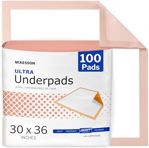McKesson Underpads Disposable Bed Pads 30&#34; x 36&#34; [100 Count], Heavy Absorbency, Ultra Incontinence Chux Pads for Adults, Elderly, and Baby, Pee Pads
