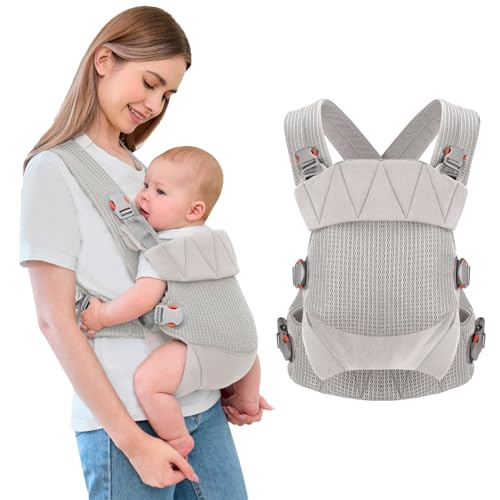 Huifen Breathable Mesh Baby Carrier, Ergonomic Design Baby Wraps Carrier with Head Support and Adjustable Sling for Newborns to Toddlers, Infant Carrier Baby Gift,for Babies 7 to 45 lbs (Gray)