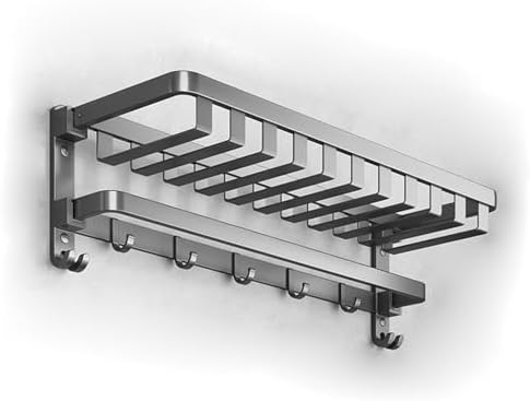 Lancher 24 inches Bathroom Shelf Tower Rack (No Drilling) Shower Rack with Towel Bar with Tower hooks Shower Caddy - Grey