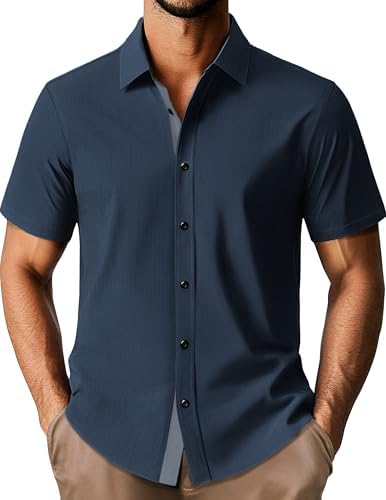 PJ PAUL JONES men's button up short sleeved shirt casual wrinkle free formal shirt summer beach