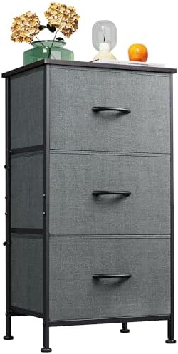 WLIVE Dresser with 3 Drawers, Fabric Nightstand, Organizer Unit, Storage Dresser for Bedroom, Hallway, Entryway, Closets, Sturdy Steel Frame, Wood Top, Easy Pull Handle, Dark Grey