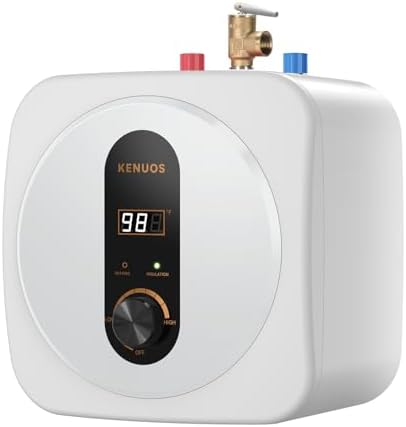 KENUOS Under Sink Instant Hot Water Heater,2.5 Gallon Mini Tank Water Heaters with LED Display,1500W 120V Small Water Heater 1\/2&#34; NPT for RV,Kitchen,Compact Design with T&amp;P Valve,3-Way Fittin