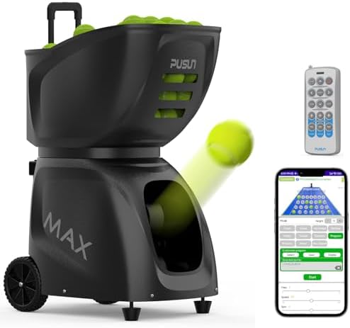 PUSUN PT-MAX C-Smart Tennis Ball Machine 145+ Ball Capacity  5-7 Hours Battery Life  Speed 20-140km\/h  28 Landing Points  26 Fixed Modes  APP Control  Ideal for Individual Training