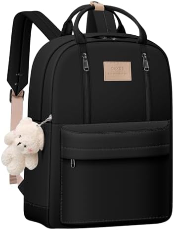 GAXOS Cute Backpack for School Aesthetic Backpack Purse for Women Girls Black Book Bag Korea Style Bookbag