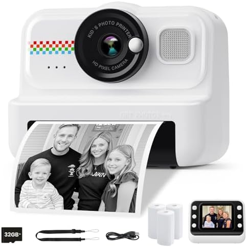 HiMont Kids Instant Print Camera, 1080P HD Kids Camera Instant Print with 3 Rolls Print Paper &amp; 32GB Card, Ideal Kids Toys Gifts for Boys &amp; Girls Age 3-14 (Black)