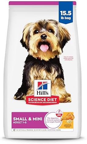 Hill&#39;s Science Diet Small &amp; Mini, Adult 1-6, Small &amp; Mini Breeds Premium Nutrition, Dry Dog Food, Chicken &amp; Brown Rice, 15.5 lb Bag