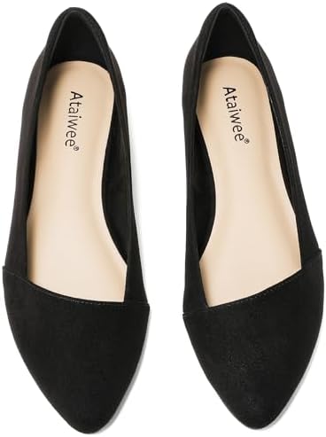 Ataiwee Women&#39;s Wide Width Flat Shoes, Classic Dressy Pointed Suede Cozy Slip on Soft Ballet Flats.