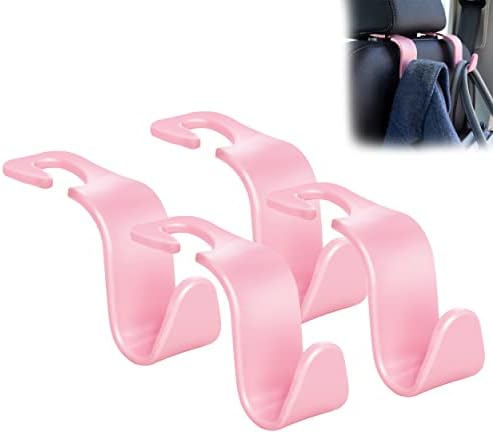 Amooca Universal Car Headrest Hooks, Car Organizer Hanger Storage Hooks for Bag Purse Cloth Grocery (Pink Set of 4)