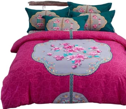 JUxiangW1370 New Chinese Ethnic Style Cotton Thickened Woolen 4Piece Quilt Cover Set Four Piece Set 1.8m Bed Double Cotton Comfort Cover Set, Bedding Set 2.0