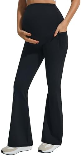 JOYSPELS Smooth Feeling Flare Maternity Leggings Over The Belly with Pockets Soft Bootcut Pregnancy Yoga Pants