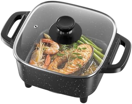 AORAN Electric Frying Pan with Lid, Multifunctional Electric Skillet for Frying, Grilling, Boiling &amp; Cooking, Nonstick, Compact, Easy-to-Clean, Adjustable Temp Control Black