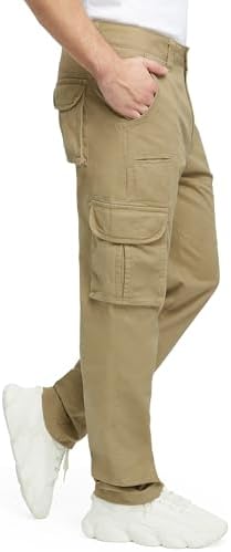 JAWERU men's work pants with multiple pockets, classic cotton casual work, hiking, and slim fit twill cotton pants