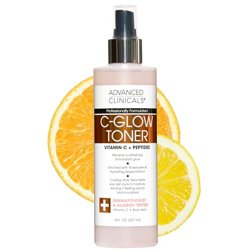 Advanced Clinicals Vitamin C Glow Facial Mist Toner for Face W\/Rosewater, Ferulic Acid, &amp; Peptides. Vitamin C Antioxidant Moisturizer Face Mist Provides Instant Skin Hydration, Non-Greasy, 8 Fl O