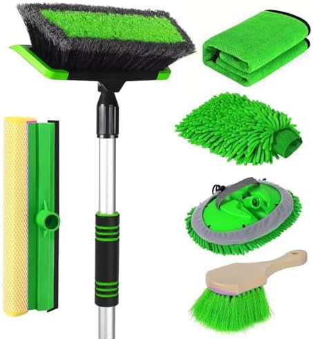 62&#39;&#39; Car Wash Brush with Long Handle, Soft Bristle Scratch-Free Car Wash Cleaning Detailing Brush Kit Wash Mitt Towel Windshield Squeegee Wheel Tire Brush for Car SUV Truck RV Cleaning