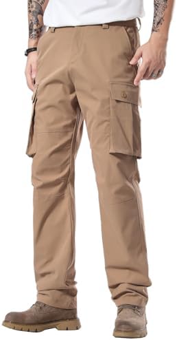 Plaid&amp;Plain Men&#39;s Cargo Pants Loose Straight Fit with Multi-Pocket and Oversized Belt Loops