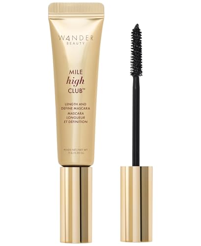 Wander Beauty Mile High Club Length + Define Black Mascara - Smudge-Proof, Lash Lengthening Mascara for a Full, Fanned Out Effect - Castor Oil + Peach Leaf Conditions &amp; Strengthens - 0.31 fl oz