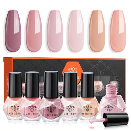 modelones Nail Polish 6 Colors Neutral Nude Set Nude Pink Spring Summer Quick Dry Mini Finger Bulk Manicure Diy Nail Art Home Salon Gift For Women Girl