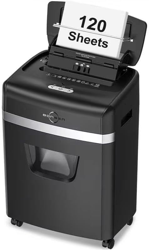 BONSEN Shredder for Office, 120-Sheet Auto Feed Paper Shredder, Micro Cut Paper Shredders for Home Office Use, 30 Minutes\/High Security Level P-4\/6 Gallon Bin (S3110)
