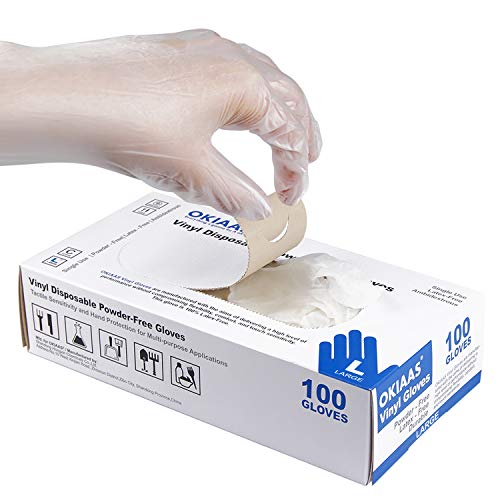 OKIAAS Disposable Gloves M, Food Safe  Latex-Free and Powder-Free Clear Vinyl Gloves for Cooking, Food Prep, Household Cleaning  Medium,100 Counts\/Box