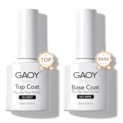 GAOY Gel Top Coat and Base Coat Set, 2 Pcs 7.3ml Glassy Top Coat and No Wipe Foundation Combination for UV Light Cure Gel Nail Polish