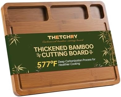 THETCHRY Cutting Board for Kitchen,Wood Thickened Non-Slip Cutting Board with Juice Groove &amp; Handle, Bamboo Charcuterie Chopping Board for Meat, Perfect Size for Prep &amp; Serving,16.93&#34; x12.