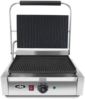 KWS PM-17 Premium 110V Electric Commercial 1700W Panini Grill with Grooved Plates - 13.5&#34; x 9.25&#34; Cooking Surface