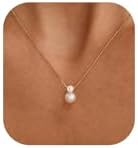 Fwlisesa Pearl Necklaces for Women, Dainty Gold Necklace 14K Gold Plated Charm CZ Pearl Pendant Necklace Simple Gold Pearl Choker Necklaces for Women Trendy Wedding Womens Jewelry