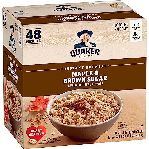 Quaker Instant Oatmeal, Maple &amp; Brown Sugar, Individual Packets, 1.51 Ounce (Pack of 48)