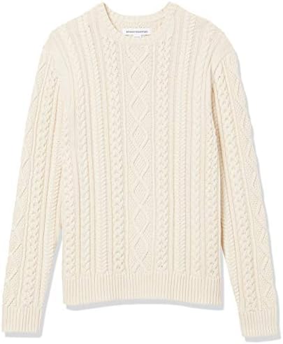 Amazon Essentials Men&#39;s Long-Sleeve 100% Cotton Fisherman Cable Crewneck Sweater