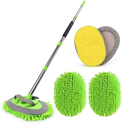 62&#39;&#39; Microfiber Car Wash Brush Mop Kit Sponge with Long Handle, Chenille Car Cleaning Brush Supplies Car Windshield Cleaner Pads for Car Rv SUV Truck Boat Bus Non-Scratches