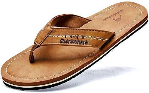 Quickshark Mens Flip Flops Leather Thong Sandals Arch Support Beach Slippers