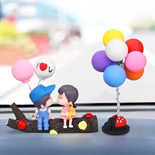 mCare Cute Couple Car Ornaments: Dashboard Decor with Girl, Boy, Balloon, and Tree Branches