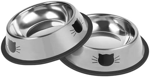 Serentive 2 Pcs Non-Slip Stainless Steel Small Cat Food Bowls - Unbreakable, 7 Oz, Removable Rubber Base, Easy to Clean, Lovely Color