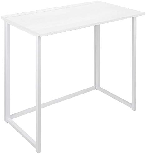 Leopard Folding Computer Desk for Small Spaces, No-Assembly Space-Saving Home Office Desk, Foldable Computer Table, Laptop Table, Writing Desk, Compact Study Reading Table (White)