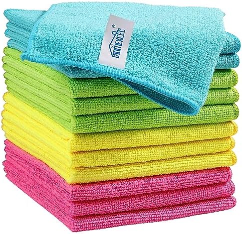 HOMEXCEL Microfiber Cleaning Cloth,12 Pack Cleaning Rags, Cleaning Towels with 4 Color Assorted, 11.5&#34;X11.5&#34;(Green\/Blue\/Yellow\/Pink)