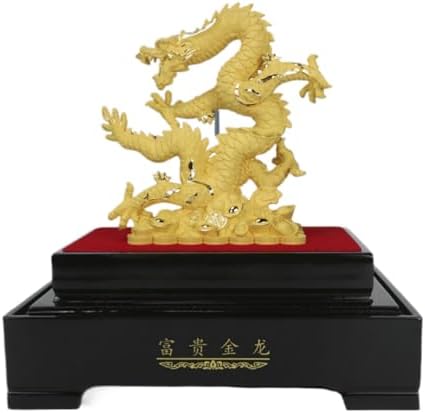 Entgo Golden Dragon Ornaments Chinese Feng Shui Status Sculpture Figures Handicrafts the Year of the Loong Gifts Mascot Chinese Zodiac Dragon New Year Souvenir Living Room TV Cabinet Decoration - Chu 