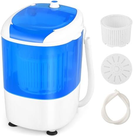 COSTWAY Portable Mini Washing Machine with Spin Dryer, Washing Capacity 5.5lbs, Electric Compact Machines Durable Design Energy Saving, Rotary Controller, Laundry Washer for Home Apartment RV, Blue