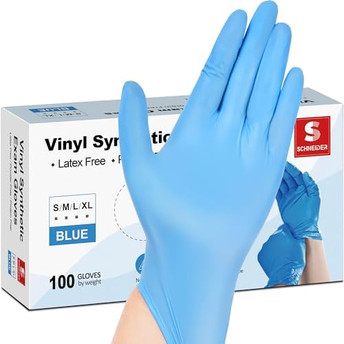 Schneider Vinyl Synthetic Exam Gloves, 4 Mil, Latex Free Disposable Gloves for Medical, Cooking, Cleaning, and Food Prep