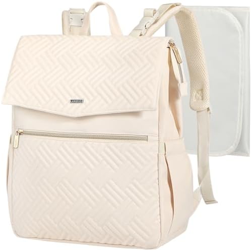 LANDICI Diaper Bag Backpack, Multifunction Waterproof Baby Diaper Bags with Changing Pad, Stroller Straps, Travel Essentials Stylish Back Pack for Mom Dad Boy Girls Toddler, Apricot