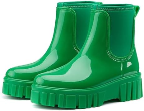Gets Womens Rain Boots, Waterproof Platform Rubber Chelsea Rainboots, Comfortable Short Shoes Ankle Garden Boots for Outdoor Work