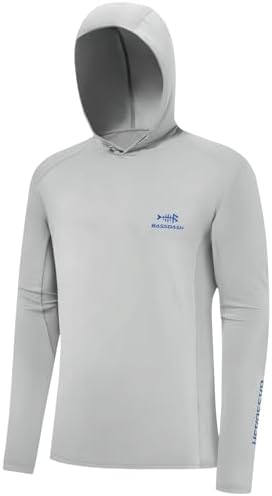 BASSDASH Men\u2019s UPF 50+ Drawstring Fishing Hoodie Shirts UV Sun Protection Long Sleeve Outdoor Hiking Hooded T-Shirts FS33M