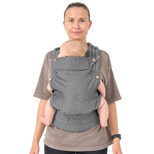 AUYEAZGO Baby Carrier for Newborn to Toddler, Woven Fabric, Jacquard Weave 100% Cotton, Compact, Adjustable and Ergonomics Infant Carrier with Lumbar Support, 7-44 pounds (Diamond Pattern - Black)
