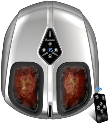 ALLYOUGER Shiatsu Foot Massager with Heat,Vibration,Air Compression and Deep Kneading for Plantar Fasciitis, Neuropathy,Improve Foot Wellness,Gifts for Women &amp; Men（Silver）