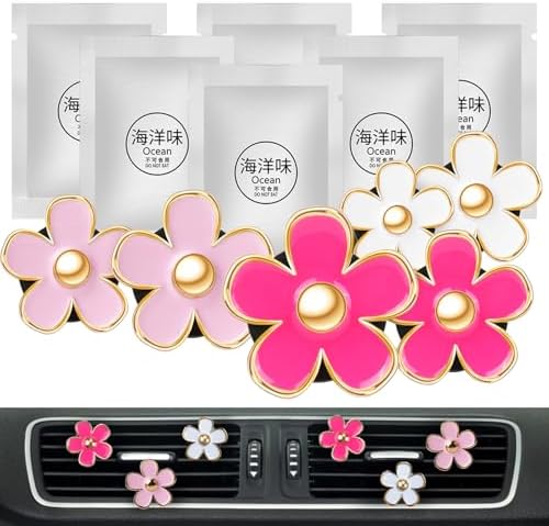 Pink Car Accessories for Women Teen Girls 6PCS Cute Auto Scent Air Fresheners Vent Clips Girly Daisy Flower Decorations Interior Aesthetic Things Cars Perfume Decor Stuff Christmas Gifts for Her Mom