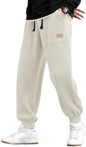 JMIERR Men's Corduroy Running Pants Casual Work Pants Drawstring Elastic Waist Loose Cone Sports Pants with Pocket