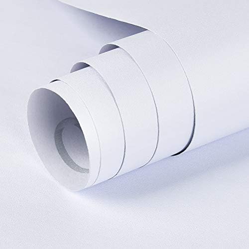 Mecpar 15.7&#34; x 118&#34; Matte White Wallpaper White Contact Paper Peel and Stick Wall Paper Thicken Waterproof Wallpaper for Kitchen Countertop Cabinet Wardrobe