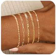 adoyi Gold Bracelets for Women, 14K Gold Plated Stackable Bracelet Stack Set Adjustable Charm Paperclip Chain Cuban Link Layered Waterproof Jewelry Sets Gifts for Womens 6.0\/6.8\/7.2&#34;