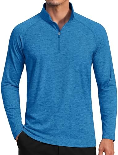 MAGCOMSEN Mens Sun Protection UPF 50+ Long Sleeve Shirt Quarter Zip Pullover Quick Dry Lightweight Fishing Running Rash Guard